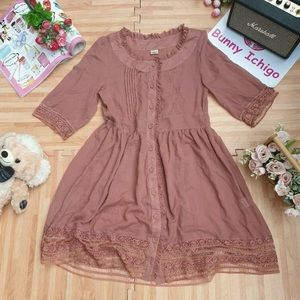 Axes Femme Soft Pink Lace Accented Lolita Style Jfashion Dress sz m